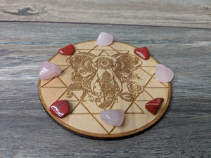 Sri Yantra Elephant Birch Wood Crystal Grid